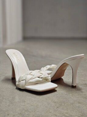 Woven Strap High Heel Slide Sandals For Women Square Toe Stiletto Elegant & Styl